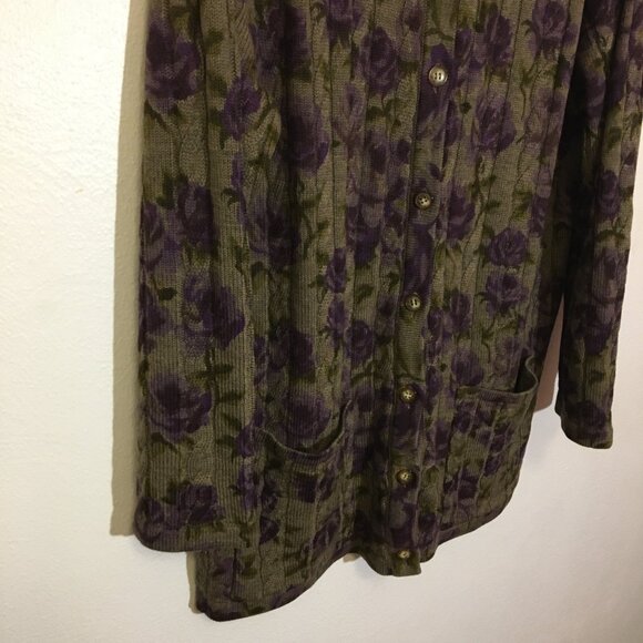 Vintage 80s Ungaro Italian Knit Button Front Cardigan Beautiful Floral Roses (2) - Picture 15 of 16